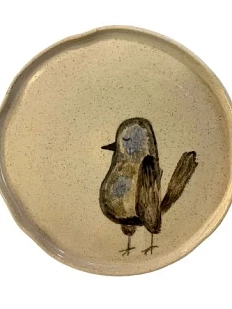 Тарелка ручной работы «Птичка с чёрным клювом», керамика, 18,5 см