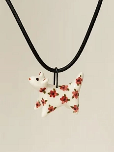 Подвеска ручной работы Боттери керамика «‎Котик»‎ роспись в красный цветочек, керамика