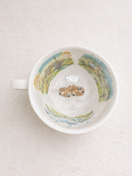 Чашка для чая ручной работы Мадам де Тюль с фигуркой внутри Лисички в горах. фарфор, 250 мл, фото 3.