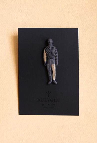 Брошь ручной работы Bulygin «Малевич»,фарфор, чёрно-серебристая, фото 2.