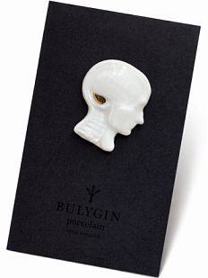 Брошь ручной работы Bulygin «Мозг», фарфор, бело-золотистая