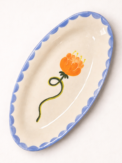 Тарелка ручной работы Йеллоускуп «Оранжевый цветок», керамика, фото 1.