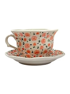 Чайная пара ручной работы Slowday Ceramics «Розочки», полуфарфор, 200 мл