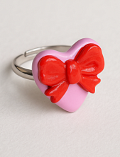 Кольцо ручной работы Радость Рядом Сердце с бантиком, полимерная глина, незамкнутое