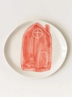 Тарелка ручной работы «Розовый домик», 17 см