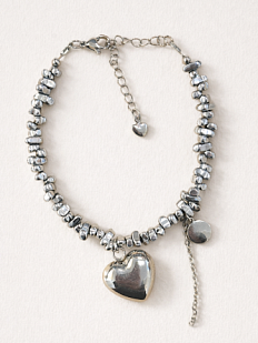 Браслет ручной работы «Kylie Silver», гематит, родированная латунь