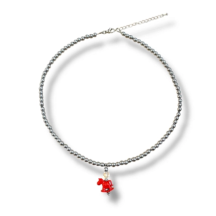 Чокер с подвеской Бур.Мур «Лошадка из детства», родированная латунь, гематит, горный хрусталь и эмаль, фото 2.