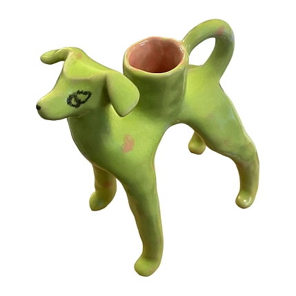 Подсвечник ручной работы в форме собаки, салатовый, керамика, фото 1.