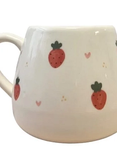 Кружка ручной работы Slowday Ceramics с клубничками и сердечками, полуфарфор, 250 мл