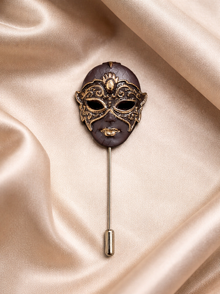 Брошь ручной работы Bulygin «Венецианская маска», фарфор, черно-золотистая, фото 3.