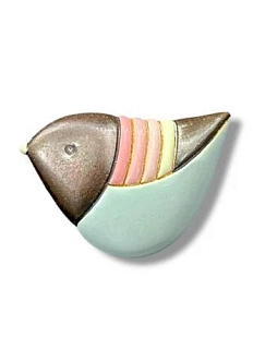 Брошь ручной работы Екатерина Юдо «Снегирь», серо-голубая, керамика