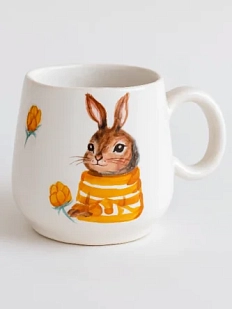 Кружка ручной работы Ким керамика с росписью Зайка с морошкой, фарфор, 250 мл