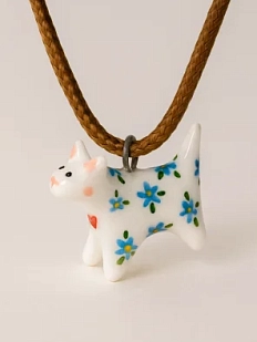 Подвеска ручной работы Боттери керамика «‎Котик в голубой цветочек»‎, керамика