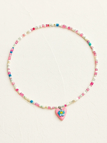 Чокер ручной работы Радость Рядом с сердечком «Голубой цветочек», полимерная глина, бисер, фото 5.