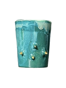 Шот Зенд керамика ручной работы с шипами, изумрудный с золотом, 50 мл