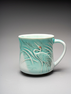 Кружка ручной работы «Журавли», бирюзовая, фарфор, 300 мл