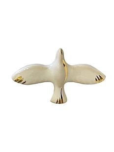 Брошь ручной работы «Пташка», белая с золотым, керамика