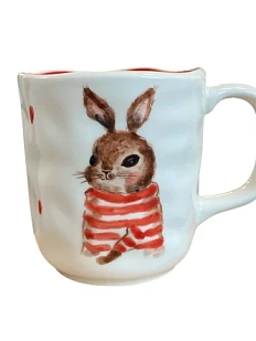 Кружка ручной работы Ким керамика с росписью Зайка в красной тельняшке, фарфор, 350 мл
