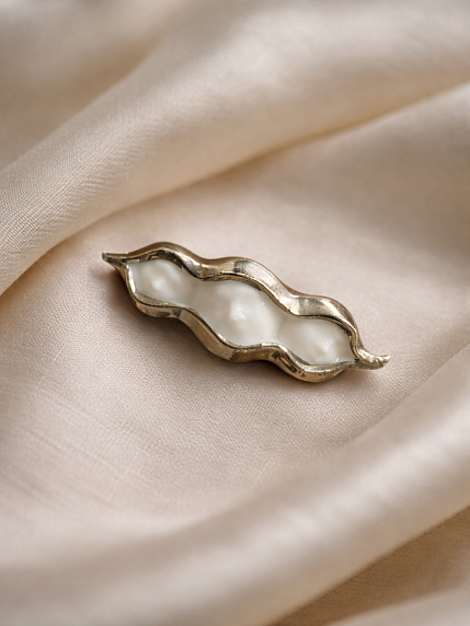 Брошь ручной работы Bulygin «Горох», бело-серебристая, фарфор, фото 2.