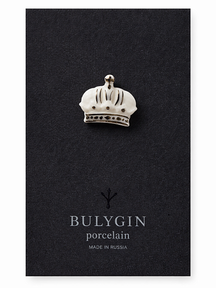 Брошь ручной работы Bulygin «Корона», бело-серебристая, фарфор, фото 1.