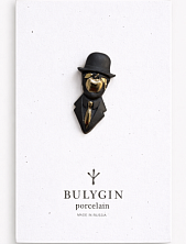 Брошь ручной работы Фарфор Булыгина «Магритт», чёрно-серебристая