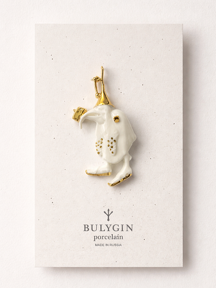 Брошь ручной работы Bulygin «Босх», фарфор, бело-золотистая, фото 1.