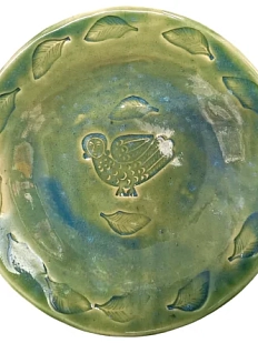 Тарелка круглая ручной работы с листьями «Птица», зелёная, керамика, 17,5 см