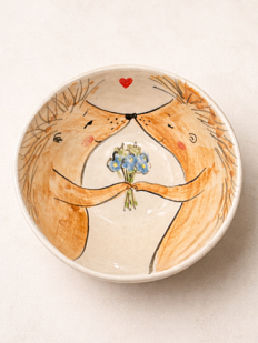 Пиала ручной работы НАДО ЖЕ с росписью «Ёжики с цветами», белая, керамика, 13 см