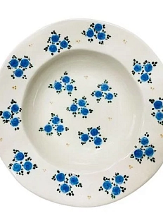 Тарелка глубокая с полями ручной работы Slowday Ceramics с синими розочками «Винтаж», керамика, 25 см