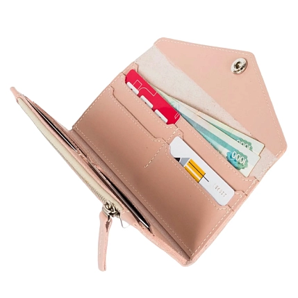 Cкладной кошелёк визитница ручной работы, Kokosina bags, натуральная кожа, светло-розовый, фото 5.