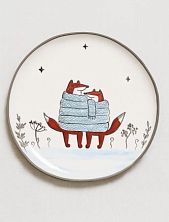 Тарелка ручной работы Ким керамика с бортиком Лисы в шарфе, белая, 13 см