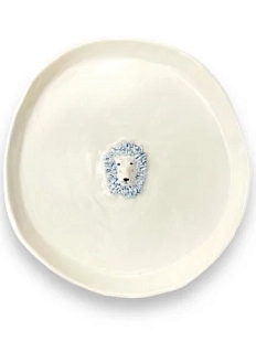 Тарелка ручной работы Мария Гордеева с фигуркой Лев, бело-синяя, полуфарфор, 24 см