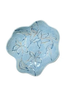 Тарелка фигурная ручной работы «Лилии», серо-голубая, керамика, 20 см