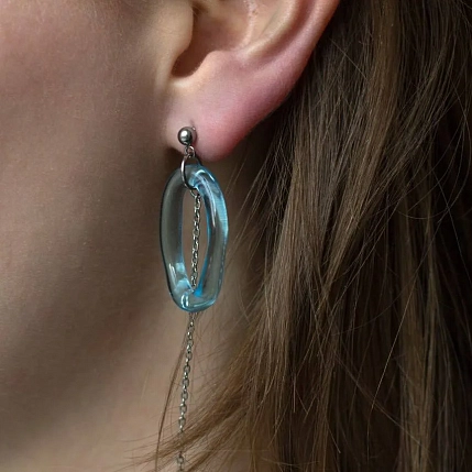 Серьги с цепочкой Лампджой, стекло, голубые, фото 2.