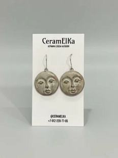 Серьги на петле КерамЕлКа «Лица», керамика, коричневые
