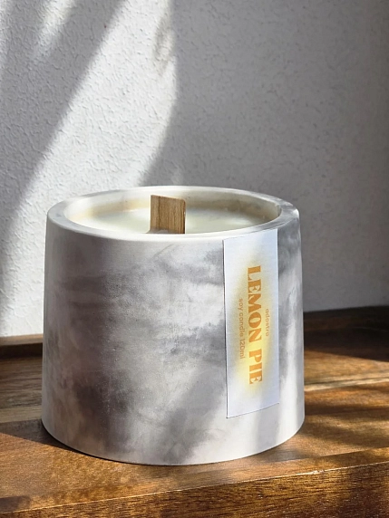 Соевая свеча в гипсовом стакане «Лимонный пирог», 120 мл, фото 2.