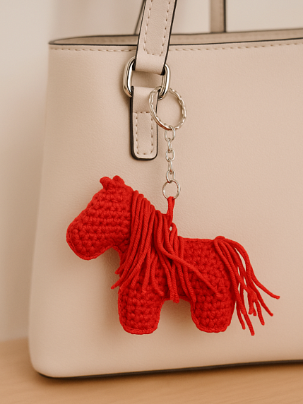 Вязаный брелок «Лошадка», красный, фото 2.