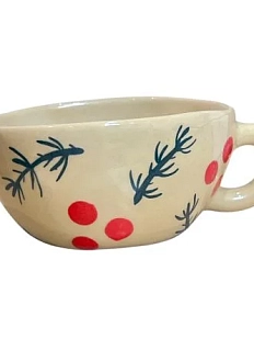 Кружка ручной работы Малёма с росписью Веточки и ягодки, керамика, 300 мл