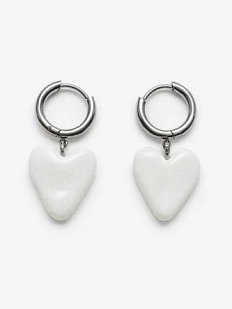 Серьги-конго Радость Рядом Сердечки, полимерная глина, белые