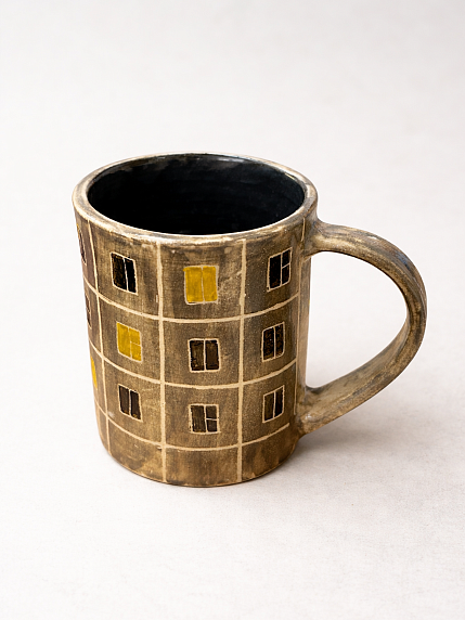 Кружка ручной работы «Панелька», серая, керамика, 300 мл, фото 2.