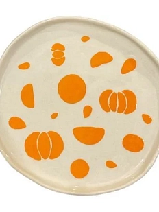 Тарелка ручной работы Малёма с росписью Дольки мандарина, оранжевая, керамика, 20 см