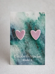 Серёжки-гвоздики Elizabeth Madar Сердечки, керамика, розовые