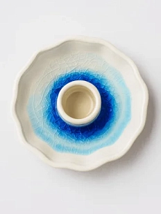 Подсвечник ручной работы «Цветочек», бело-синий, керамика