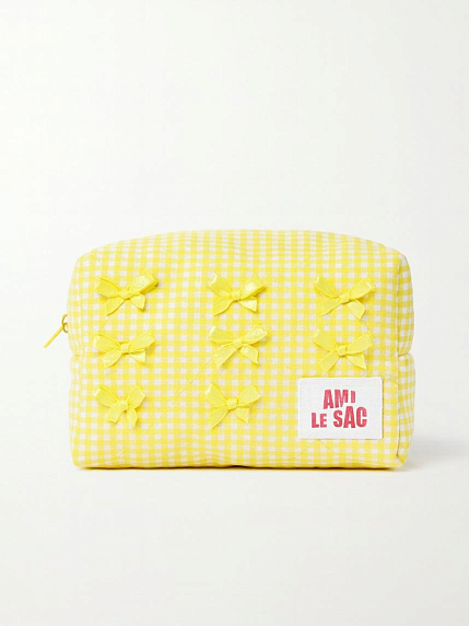 Косметичка ручной работы «Moyen», жёлтая клетка с бантиками, фото 1.