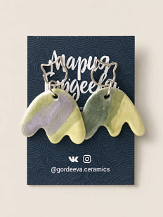 Составные серьги Мария Гордеева Цветы, керамика, серо-зелёные
