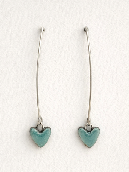 Серьги на длинной петле Сердечки, керамика, бирюзовые, фото 2.