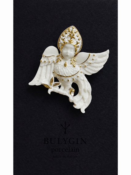 Брошь ручной работы Bulygin «Сирин», фарфор, бело-золотистая, фото 1.
