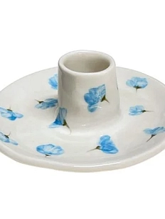 Подсвечник ручной работы «Синие цветочки», керамика