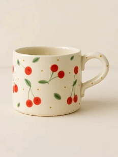 Кружка ручной работы прямая «Вишенки», полуфарфор, 250 мл