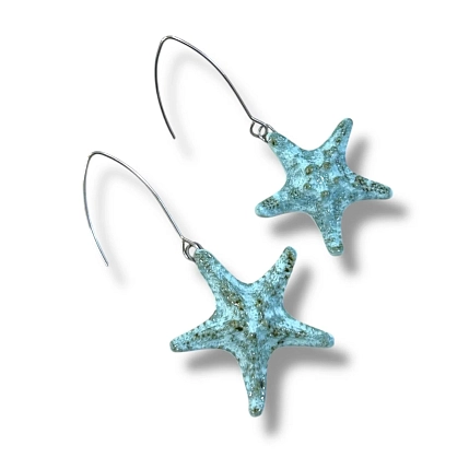 Серьги КерамЕлКа «Морские звёзды», фарфор, зелёные, фото 2.